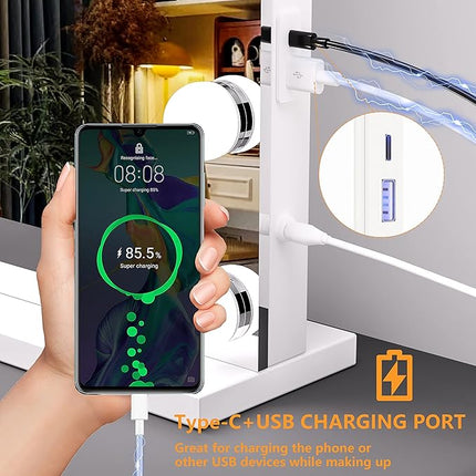 Hasipu Vanity Mirror with Lights, 40" x 29" Hollywood Mirror with 21 Dimmable Bulbs and 10X Magnification, 3 Colors Modes, Touch Control, USB Charging Port, Type-C, Tempered Glass (Square White)