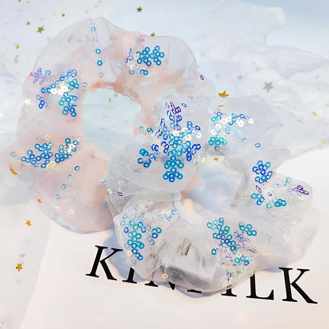 4 Pcs Halloween Light Up Hair Accessories for Girls Women, Sparkly Sequins Hair Scrunchies, LED Hair Tie for Movie Night Supplies, Glow in The Dark Scrunchies for Rave Neon Slumber Party