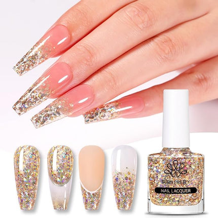 Born Pretty Holographic Nail Polish Champagne Gold Glitter Sequins Nail Polish 10ML Christmas New Year Gift
