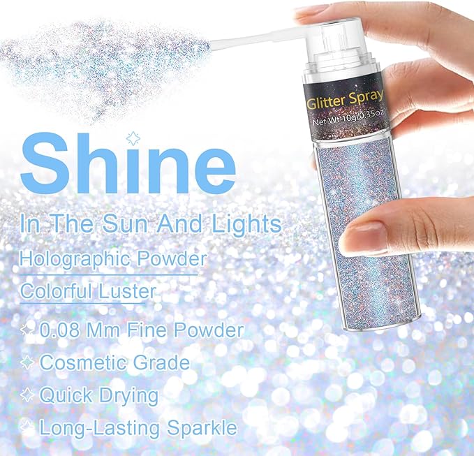 Hair and Body Glitter Spray, 1PC Glint-Rainbow Hair Glitter Extra Fine Face Shimmer Powder for Clothes, Festival Loose Sparkle Powder for Rave Clothes Nail Art Easter Halloween Crafts (Glint-Rainbow)