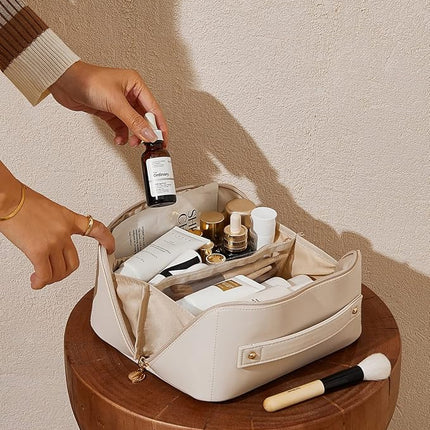 EACHY Travel Makeup Bag,Large Capacity Cosmetic Bags for Women,Waterproof Portable Pouch Open Flat Toiletry Bag Pattern Makeup Bag