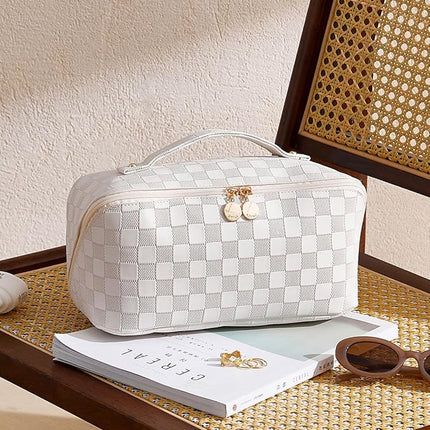 EACHY Travel Makeup Bag,Large Capacity Cosmetic Bags for Women,Waterproof Portable Pouch Open Flat Toiletry Bag Pattern Makeup Bag