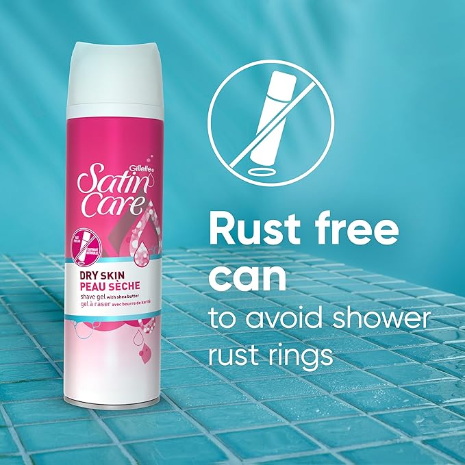 Gillette Venus Satin Care Dry Skin Shave Gel for Women, 6 Count, 7oz Each, Infused with Shea Butter for a Comfortable Shave