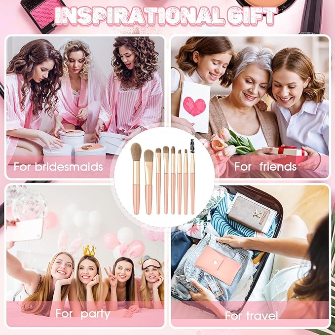 Tioncy 12 Sets Travel Makeup Brush Set Bulk Brushes Bag Bridesmaid Gift Synthetic Fibre Face Make up Brushes Angled Blush Brush for Wedding Bridal Shower Favors Bachelorette Party Gift(Brown)