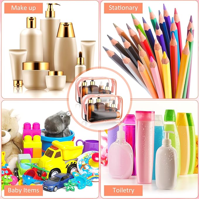 Weewooday 12 Pieces Clear Makeup Bags Cosmetic Storage Bags PVC Zipper Pouches Travel Waterproof Makeup Plastic Case for Women Organizing Toiletries Traveling Bathroom(Small,Pink)