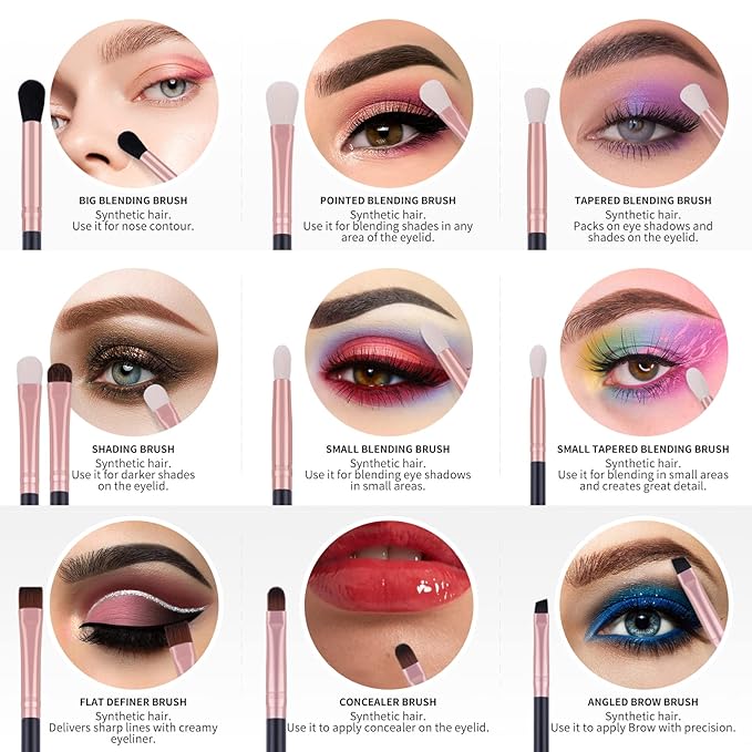 Docolor Eyeshadow Brushes Professional Eye Makeup Brushes Set Eyeshadow Eyeliner Concealer Eyebrow Blending Brushes Eye Make Up Brush Kit with Gift Box (10 Pcs,Black with Rose Gold,Wooden Handles)