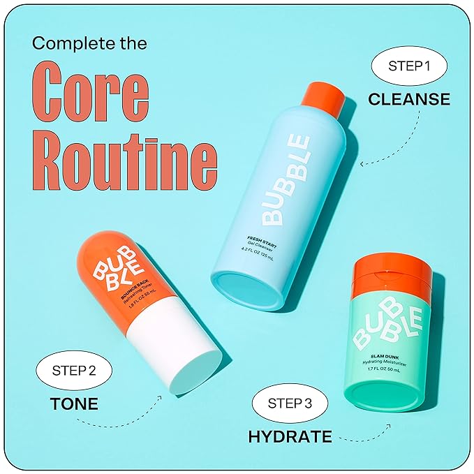 Bubble Skincare Slam Dunk Face Moisturizer (50ml) + Fresh Start Gel Cleanser (125ml) + Bounce Back Balancing Facial Toner Mist (55ml)