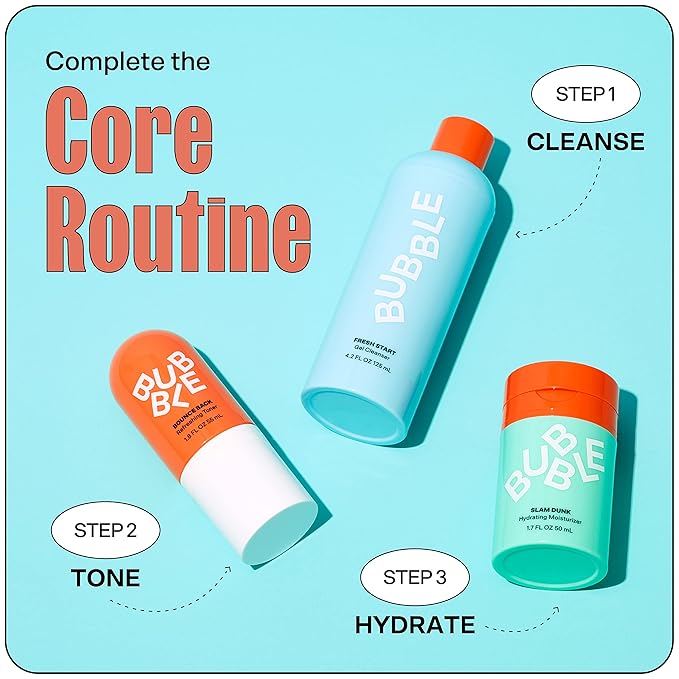 Bubble Skincare Slam Dunk Face Moisturizer for Dry Skin (50ml) + Fresh Start Exfoliating Gel Cleanser (50 ml)