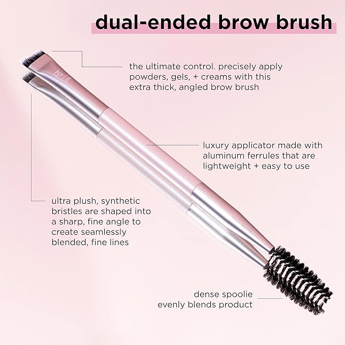 Real Techniques Dual-Ended Brow Brush, For Shaping & Filling Eyebrows, Travel-Friendly Spoolie & Liner Brush, Blend Natural, Full, or Laminated Brows, Luxury Applicator, Vegan, 1 Count
