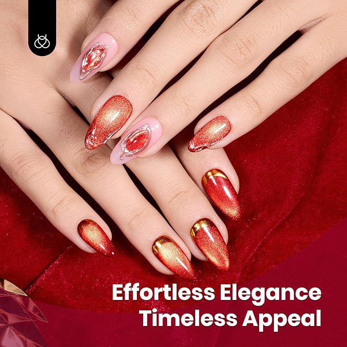 Beetles Red Cat Eye Gel Nail Polish - 15ML Cherry Red Glass Magnetic Cat Eye Glitter Gel Polish with Gold Powder Soak Off UV Twilight Toast Collection Nail Art Design Manicure Gifts for Women