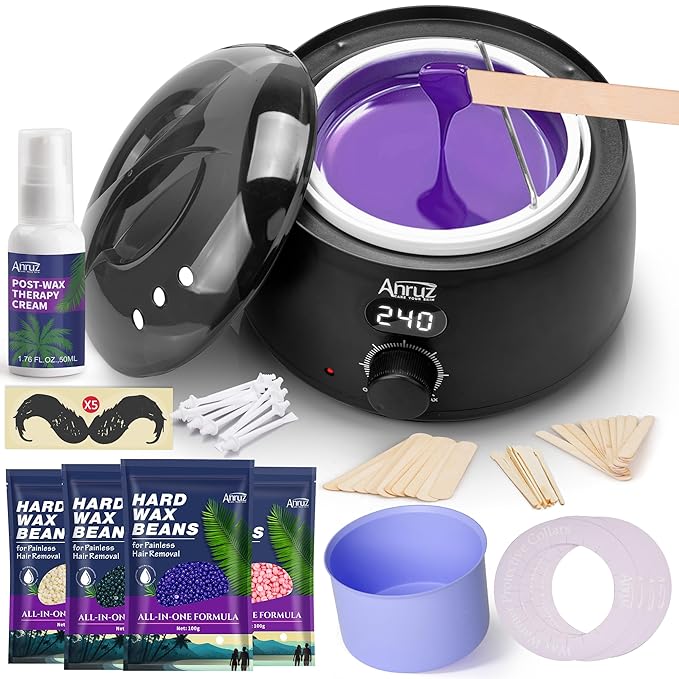 Waxing Kit for Women Men - Digital Wax Kit for Hair Removal with Post-Wax Cream, Silicone Bowl & 55 More Accessories, at Home Use Warmer for Body, Bikini, Eyebrow, Face, Sensitive Skin