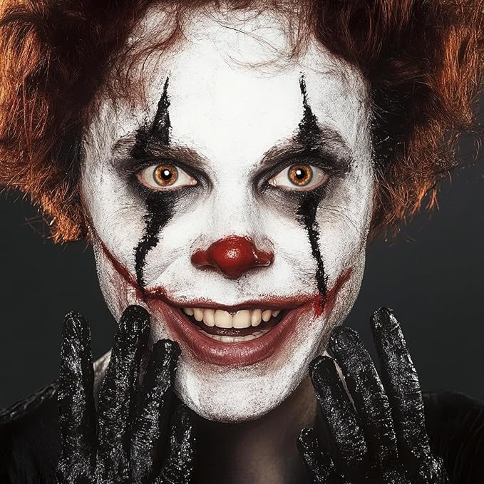 Black White Red Face Body Paint 1.01 oz/pc with 3 Sponges,Water Based Face Paint Kit for Clown Joker Devil Vampire Skeleton Cosplay Makeup,Halloween SFX Makeup Cream Face Painting,3.03 oz