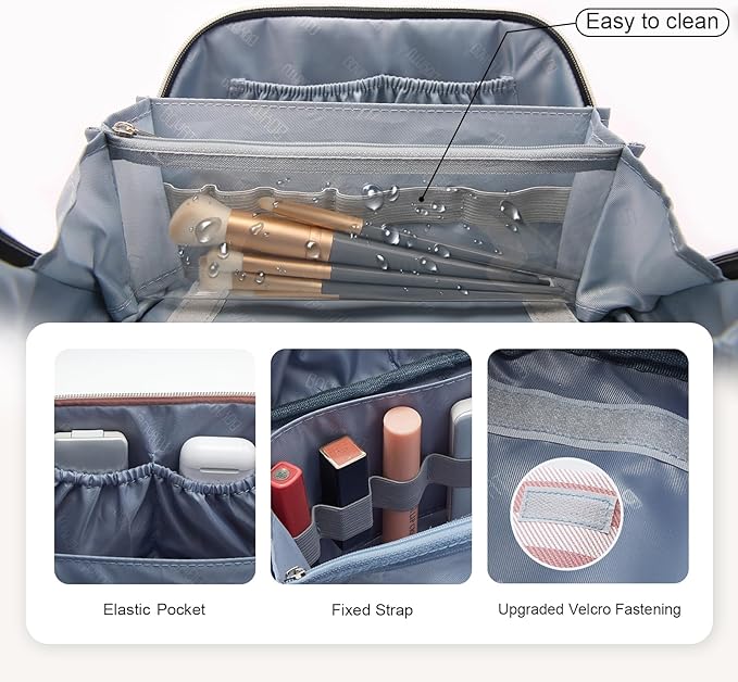 BOYATU Travel Makeup Bag for Women: Large Cosmetic Bag Set of 3 - PU Leather Make up Bag with Compartments - Compact Waterproof Toiletry Bag with Divider & Handle (A-01Pink)