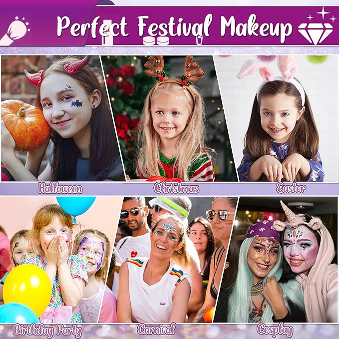 TEUVO Kids Glitter Tattoo Kit with 25 Colors, 225 Stencils, 6 Pens, 2 Rhinestone Sheets, 5Brushes, 3Glues, 20 Sheets Colorful & Glow-in-the-dark Mixed Temporary Tattoos Stickers for Halloween Birthday