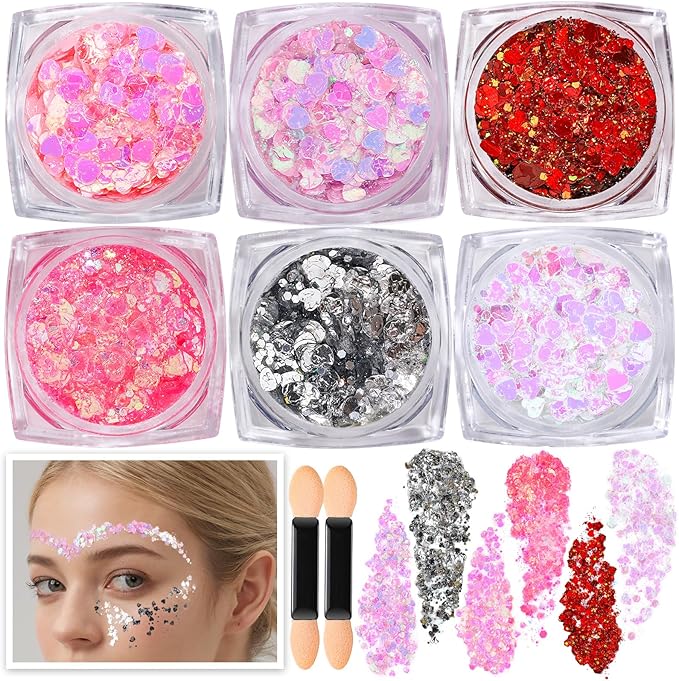 Teenitor Body Glitter Gel, Face Glitter Gel, 6 Colors Face Paint for Concerts Festival Rave Accessories for Women