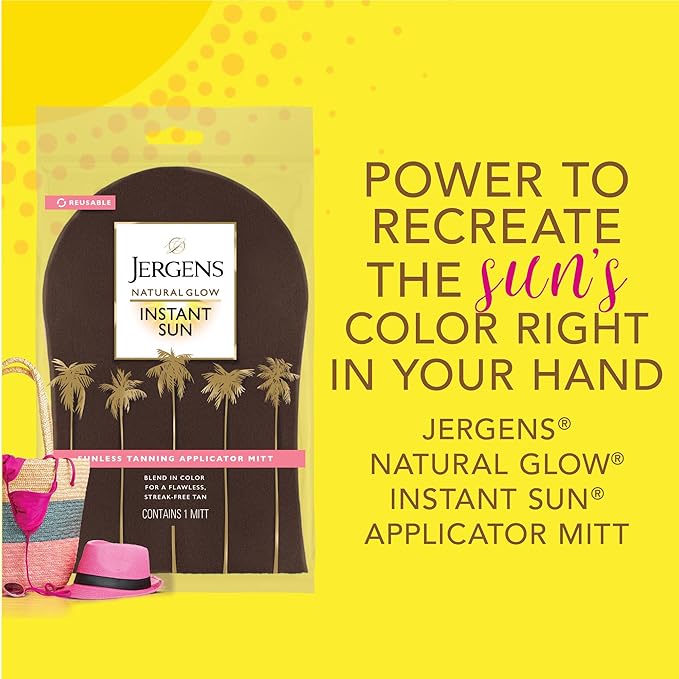 Jergens Natural Glow Instant Sun Bundle: Deep Bronze Sunless Tanning Mousse, 6oz Bottle and Applicator Mitt