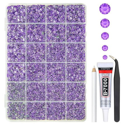 qiipii Amethyst Purple Crystal Resin Rhinestones w B7000 Jewelry Glue for Bedazzling Crafting 2mm-6mm Flatback Stones Diamonds Crystals Gems Bedazzler Kit for Nails Face Makeup Tumblers Bottles Crafts