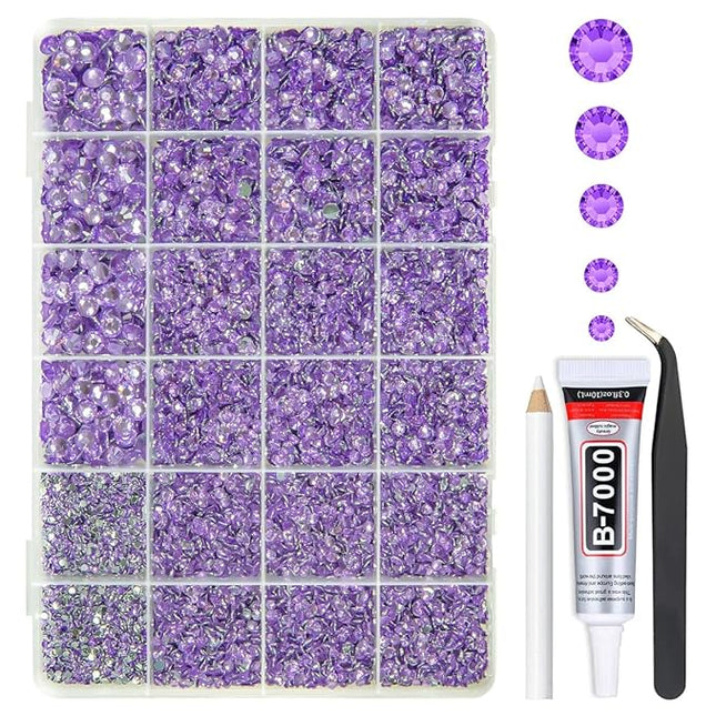 qiipii Amethyst Purple Crystal Resin Rhinestones w B7000 Jewelry Glue for Bedazzling Crafting 2mm-6mm Flatback Stones Diamonds Crystals Gems Bedazzler Kit for Nails Face Makeup Tumblers Bottles Crafts