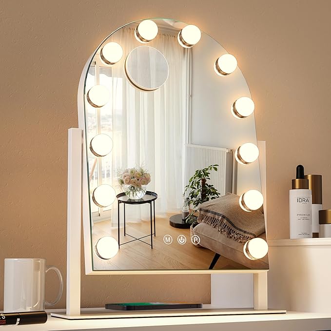 ZL ZELing Vanity Mirror with Lights Makeup Mirror with Lights 12 Dimmable Bulbs Hollywood Lighted Makeup Mirror Detachable 5X Magnification 3 Color Lighting Modes