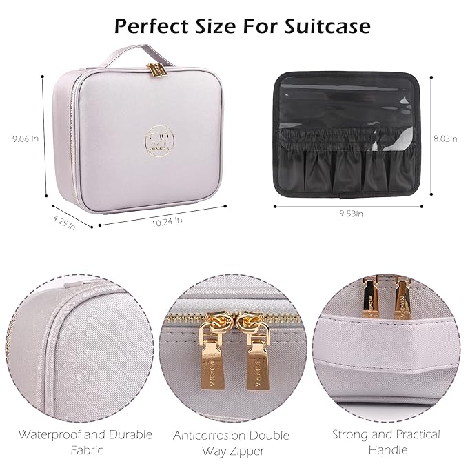 MOMIRA Travel Cosmetic Train Case with Lighted Mirror 3 Color Scenarios Cosmetic Bag Organizer with Adjustable Dividers Makeup Storage for Women, Makeup Accessories & Tools Case Violet Grey