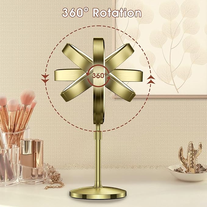 MILPROX 8 Inch Makeup Mirror with 10X Magnification & 3 Color Lights, Adjustable Brightness & Height, Rechargeable Double Sided 1X 10X Magnifying Mirror, Lighted Makeup Mirror Touch Sensor - Gold