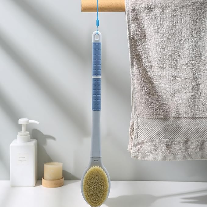 Shower Brush with Soft and Stiff Bristles,17.5" Long Handle Dual-Side Back Scrubber Bath Brush Body Exfoliator for Wet or Dry Brushing (Long Handle)