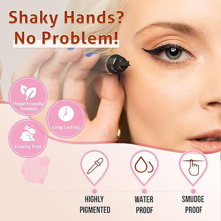 The Flick Stick Winged Eyeliner Stamp For Quick and Easy Cat Eye Makeup, SmudgeProof & Waterpoof Eye Liner Cat Eye Stencil Makeup Tool, Wingliner, Liquid Eyeliner Pens (12mm Vintage, Midnight Black)