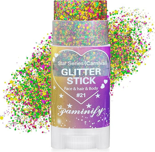 Mardi Gras Gold Hair Glitter Stick,Purple Green Face Body Glitter Makeup,Carnival Costume Waterproof Outfits for Women & Kids,Mardi Gras Accessories Singer Concerts Chunky Glitter