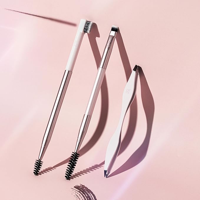 Real Techniques Brow Shaping Set, Spoolie, Tweezers & Brow Brushes, Dual-Ended Tools, For Styling, & Shaping Eyebrows, Get Full, Fluffy Brows, Multiuse Brushes, Cruelty-Free, 3 Piece Set