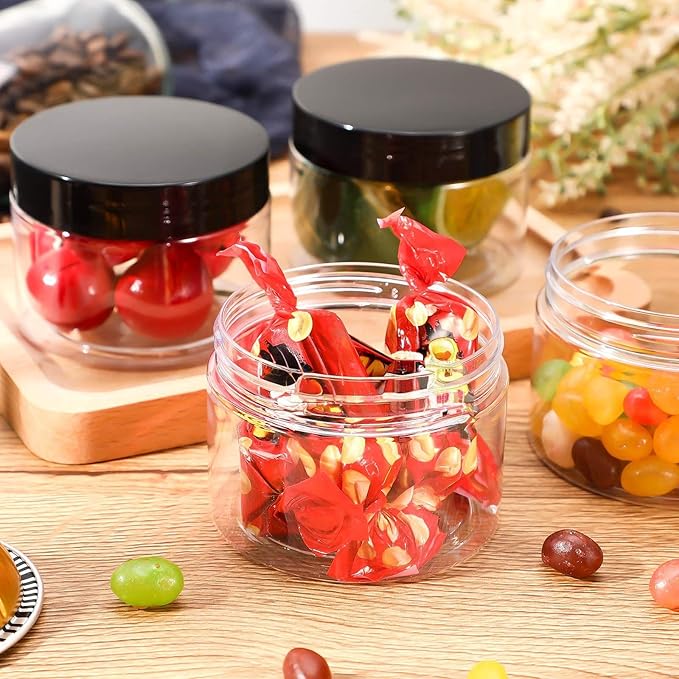 Patelai 4 Pieces Round Wide-mouth Leak Proof Plastic Container Jars with Lids for Travel Storage Makeup Beauty Products Face Creams Oils Salves Ointments DIY Making(6 Ounce,Black)