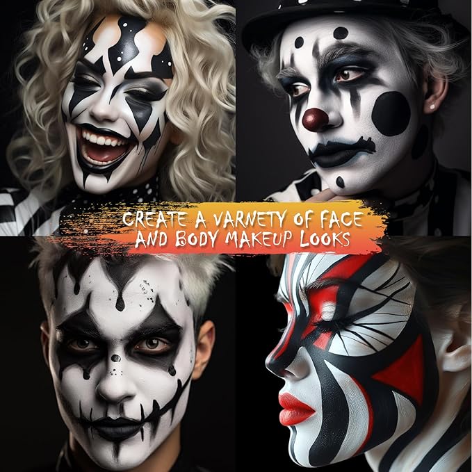 BOBISUKA Black Face Body Paint Liquid Texture Washable Non Toxic Facepaint Fast Drying Foundation Makeup for Halloween Clown Skeleton Skull Cosplay SFX Costume Party Large Capacity(130ml)