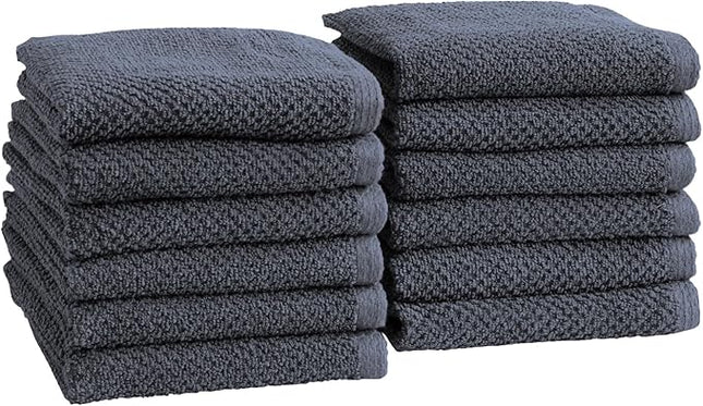 Great Bay Home 100% Cotton 12-Pack 13x13 Wash Cloth - Absorbent, Quick-Drying, Durable Face Towels for Bathroom Decor - Low-Twist, Two-Ply Fibers (Stone Blue)