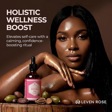 Leven Rose Jojoba Oil Organic, Pure Cold Pressed Natural Unrefined Moisturizer for Skin Hair and Nails 4 oz