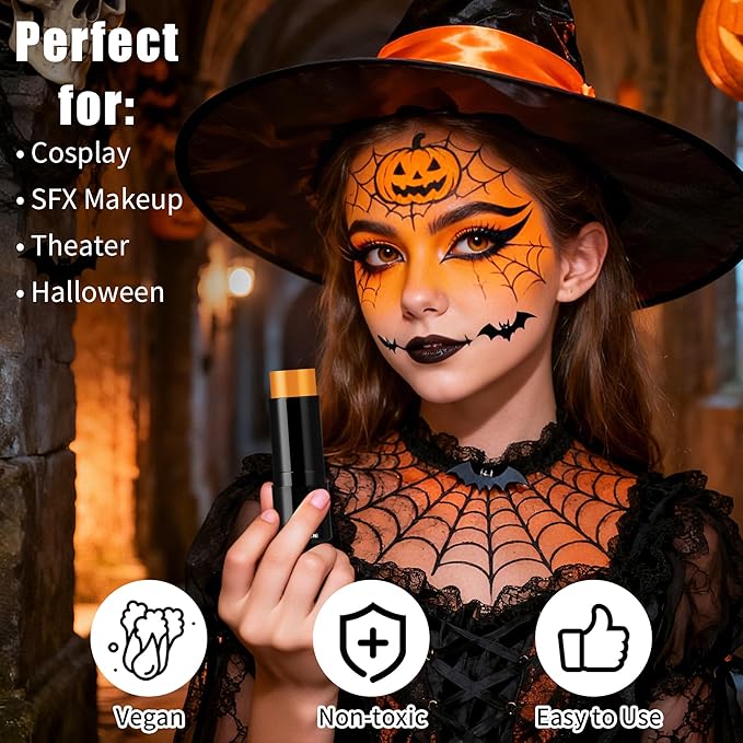 Pumpkin Orange Face Body Paint Stick, Cream Blendable Face Paint,Orange Eye Black Baseball/Softball, Face Painting for Halloween Pumpkin Special Effects SFX Cosplay Makeup