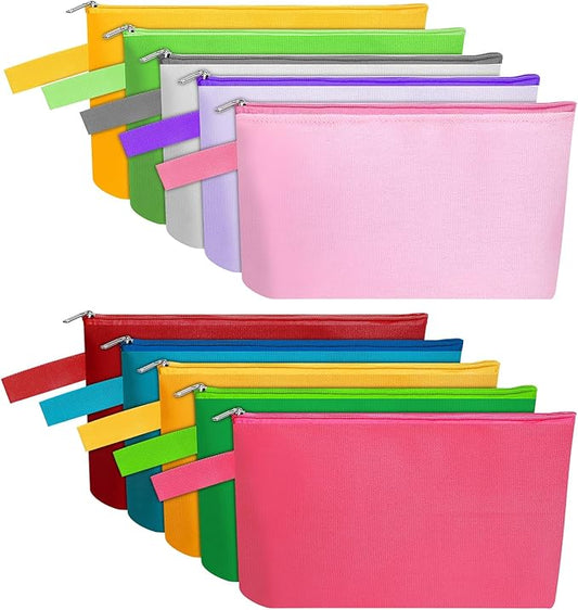 10 Pieces Cotton Canvas Makeup Bag with Bottom and Strap, Multi-Purpose Cosmetic Bag with Zipper Travel Toiletry Pouch, Blank DIY Craft Bag (Multicolor 02, S)