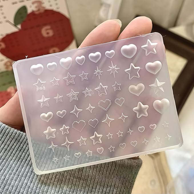 3D Nail Molds Heart, Stars, Starburst Nails Charms Design, Silicone Tool Art Y2k Decoration