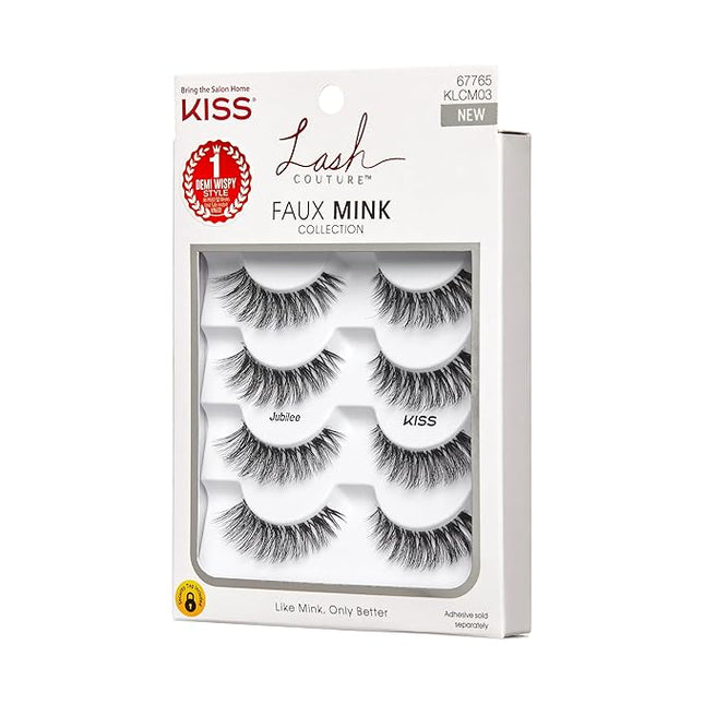 KISS Lash Couture Faux Mink False Eyelashes Multipack, ‘Jubilee’, 10mm, Multiple Lengths, Reusable, Cruelty Free, Vegan, Exclusive Knot-Free Lash Band, 4 Pairs