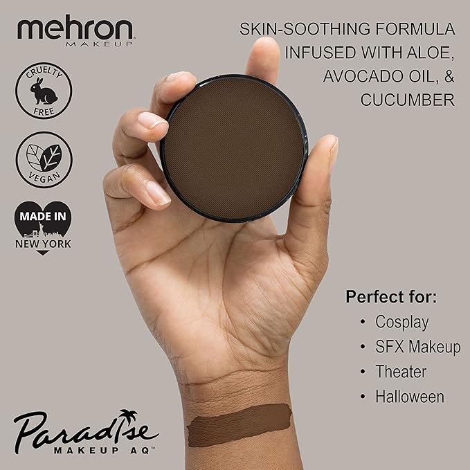 Mehron Makeup Paradise Makeup AQ Pro Size | Stage & Screen Performance, Face & Body Painting, Beauty, Cosplay, and Halloween | Water Activated Face Paint, Body Paint 1.4 oz (40 g) - Dark Brown
