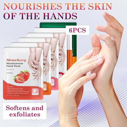 6 Pairs Hand Masks Moisturizing Gloves, Hydrating Hand Mask Moisturizer Gloves Care for Dry Cracked Hands, Smooth Long Lasting Soft Firming Hand Mask Gift Set for Men Women（C