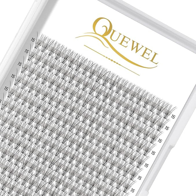 QUEWEL Cluster Lashes 240Pcs Individual Lashes 10D 0.10C Curl 15mm Knot-Free Lash Extensions Clusters Lashes Soft&Natural False Eyelashes Individual DIY Eyelash Extension at Home(10D 0.10C 15)