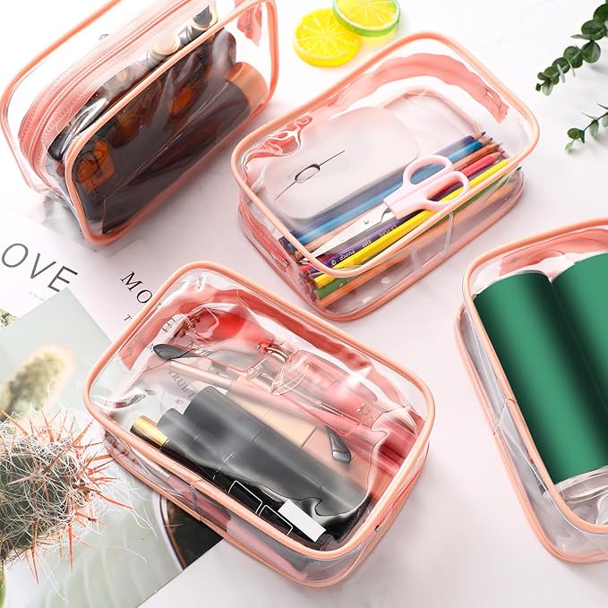 Weewooday 12 Pieces Clear Makeup Bags Cosmetic Storage Bags PVC Zipper Pouches Travel Waterproof Makeup Plastic Case for Women Organizing Toiletries Traveling Bathroom(Medium,Pink)