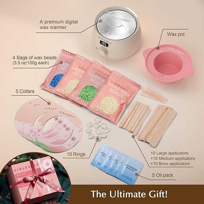 Premium Digital Waxing Kit for Women and Men, Wax Warmer Hair Removal at Home with Wax Beads & Silicone Pot, Target Different Types of Sensitive Skin Brazilian Bikini, Facial, Leg, Full body