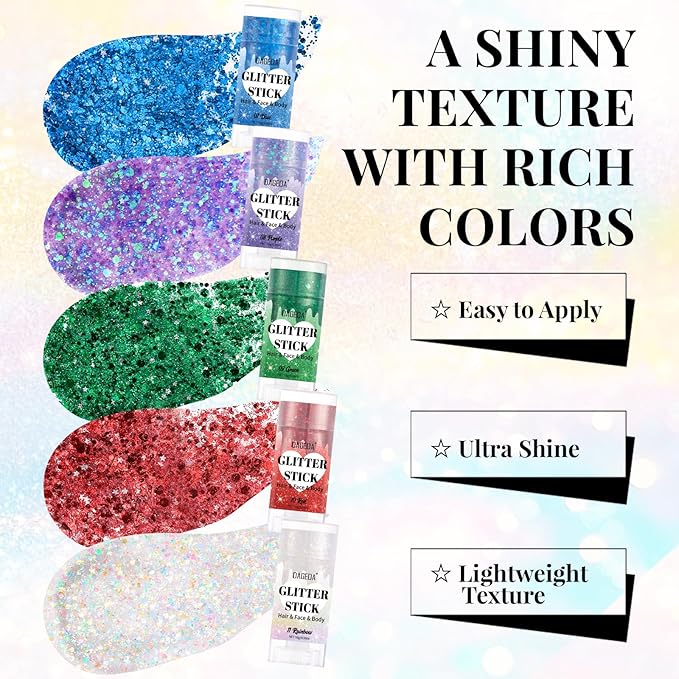 DAGEDA Green Body Glitter Stick,St Patricks Day Accessories,Sparkly Face Glitter Makeup,Holographic Hair Glitters Rave Outfits for Women, Shimmer Face Paint Stick for Mardi Gras Singer Concert