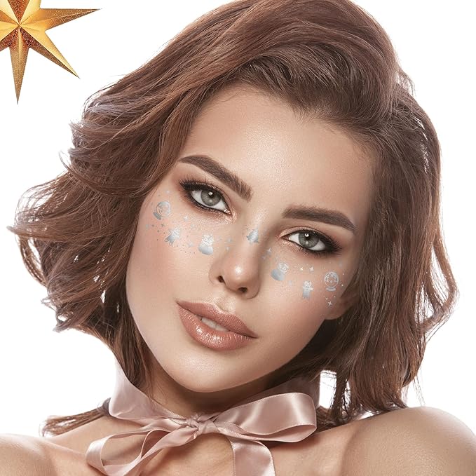 Silver Temporary Tattoo Fake Transferable Tattoo Freckles,Temporary Face Tattoo Set for Party