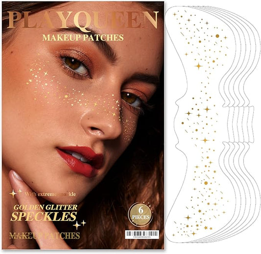 Golden Glitter Freckles Face Tattoo - Waterproof Sparkle Makeup Patches, 6 Count: Essential for Music Parties & Festivals