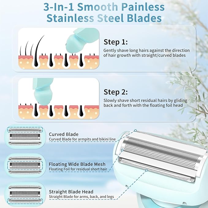 Livora Electric Shaver for Women, Bikini Trimmer for Women, Silk Glide Pro Shaver, 2 in 1 Electric Razors for Women, Waterproof Painless Wet & Dry, Removable Head for Bikini, Legs, Body