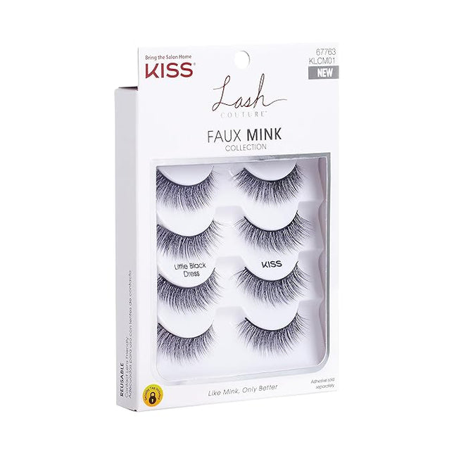 KISS Lash Couture Faux Mink False Eyelashes Multipack, ‘Little Black Dress’, 12mm, Multiple Lengths, Reusable, Cruelty Free, Vegan, Exclusive knot-free lash band, 4 Pairs