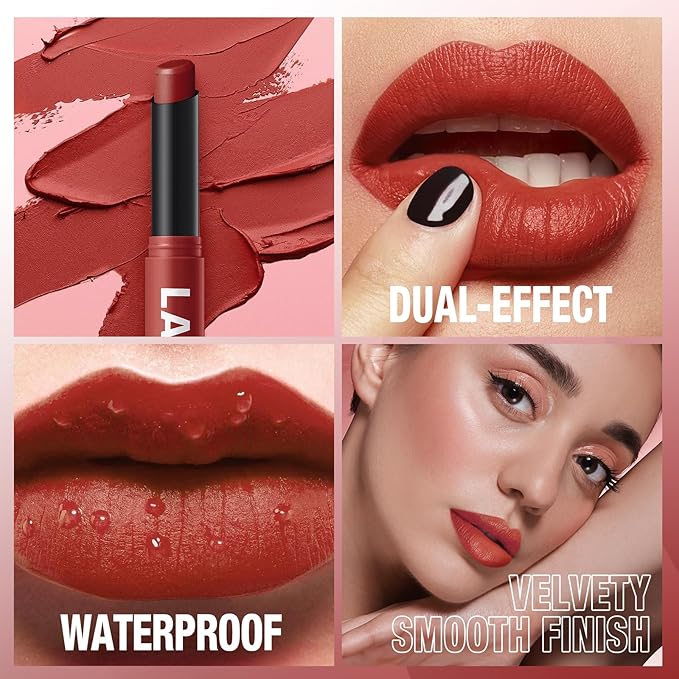 Jolilab 2Pcs Velvet Matte Lipstick Nude Matte Soft Dark Color Stick High Pigmented Long-Lasting Waterproof Lip Stick Lip Balm Beauty Cosmetics Gift for Girls and Women(07#+08#)