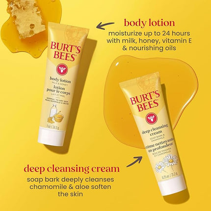 Burt's Bees Valentine's Day Gift Ideas - Essentials Everyday Set, 5 Travel Size Products - Deep Cleansing Cream, Hand Salve, Body Lotion, Foot Cream and Original Lip Balm