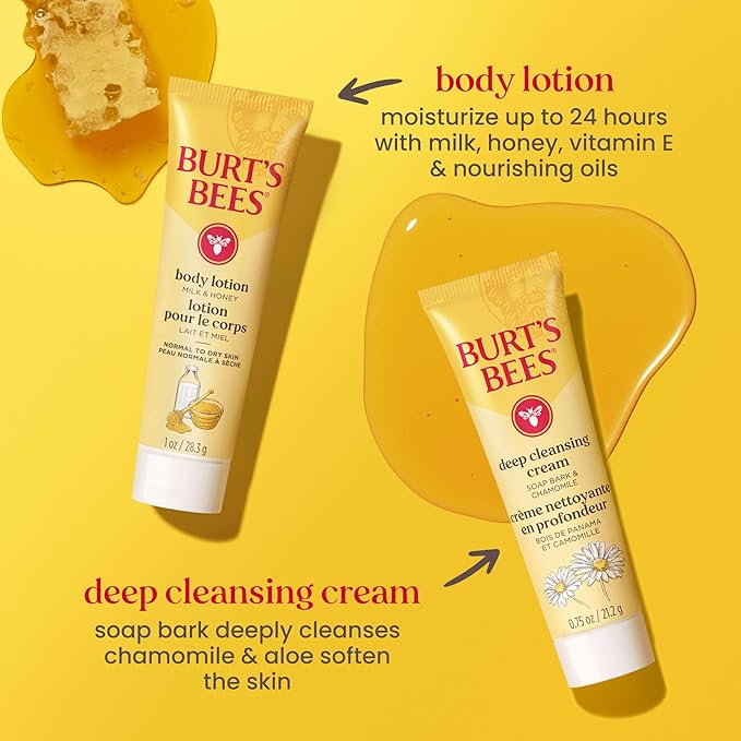 Burt's Bees Gift Ideas - Essentials Everyday Set, 5 Travel Size Products - Deep Cleansing Cream, Hand Salve, Body Lotion, Foot Cream and Original Lip Balm